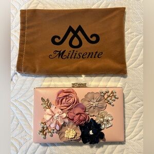 Pink Floral Embellished Clutch by Milisente